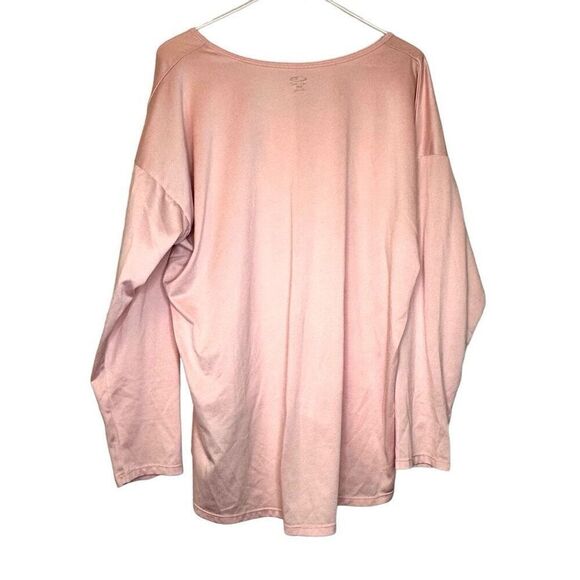 Champion Long Sleeve Scoop Neck High Low Hem Drop Shoulder Top Light Pink Large - Picture 3 of 4
